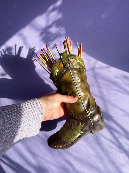 Tall Ceramic Cowboy Boot Vase or for Long Matches