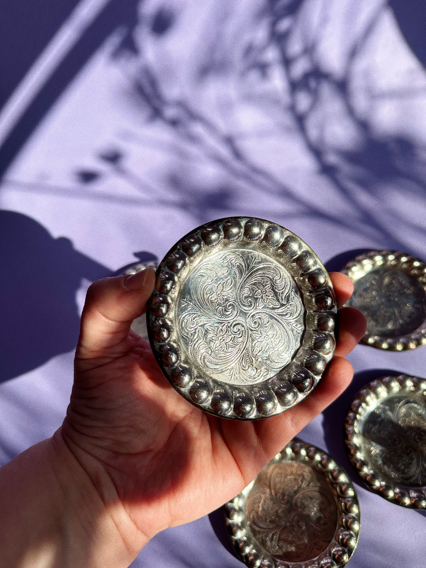 Vintage Rare Art Deco Lady Coasters Silverplated E.P. Copper 901 Set Of 6