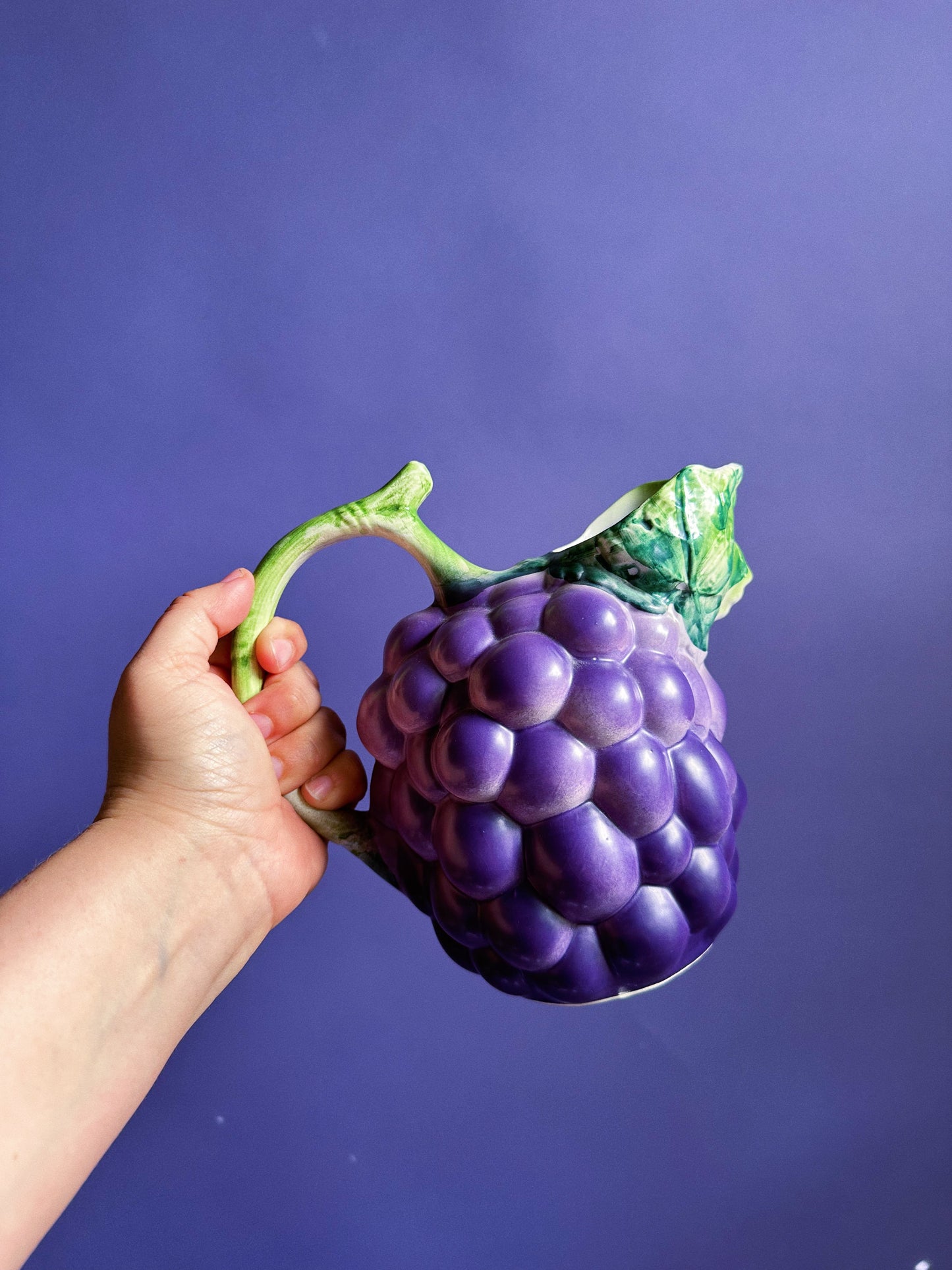 Italian Ceramic Water Pitcher Shaped Like Purple Grapes