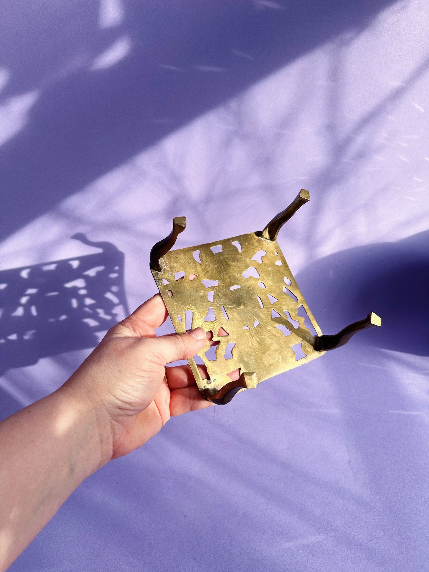 Antique Brass Tea Pot Stand, Royal Coat of Arms Design Vintage Solid