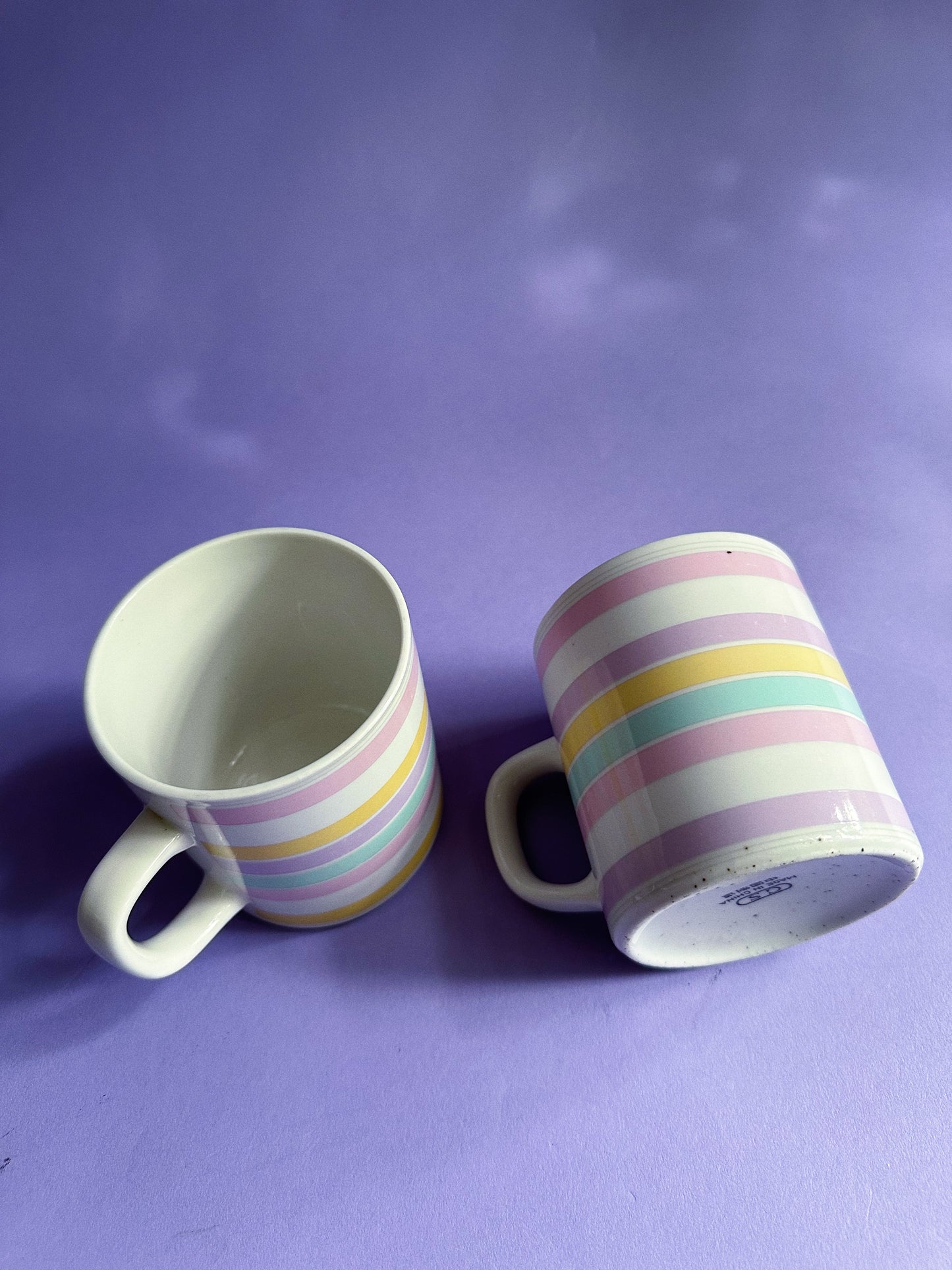 Vintage Pair of Pastel Striped Mugs