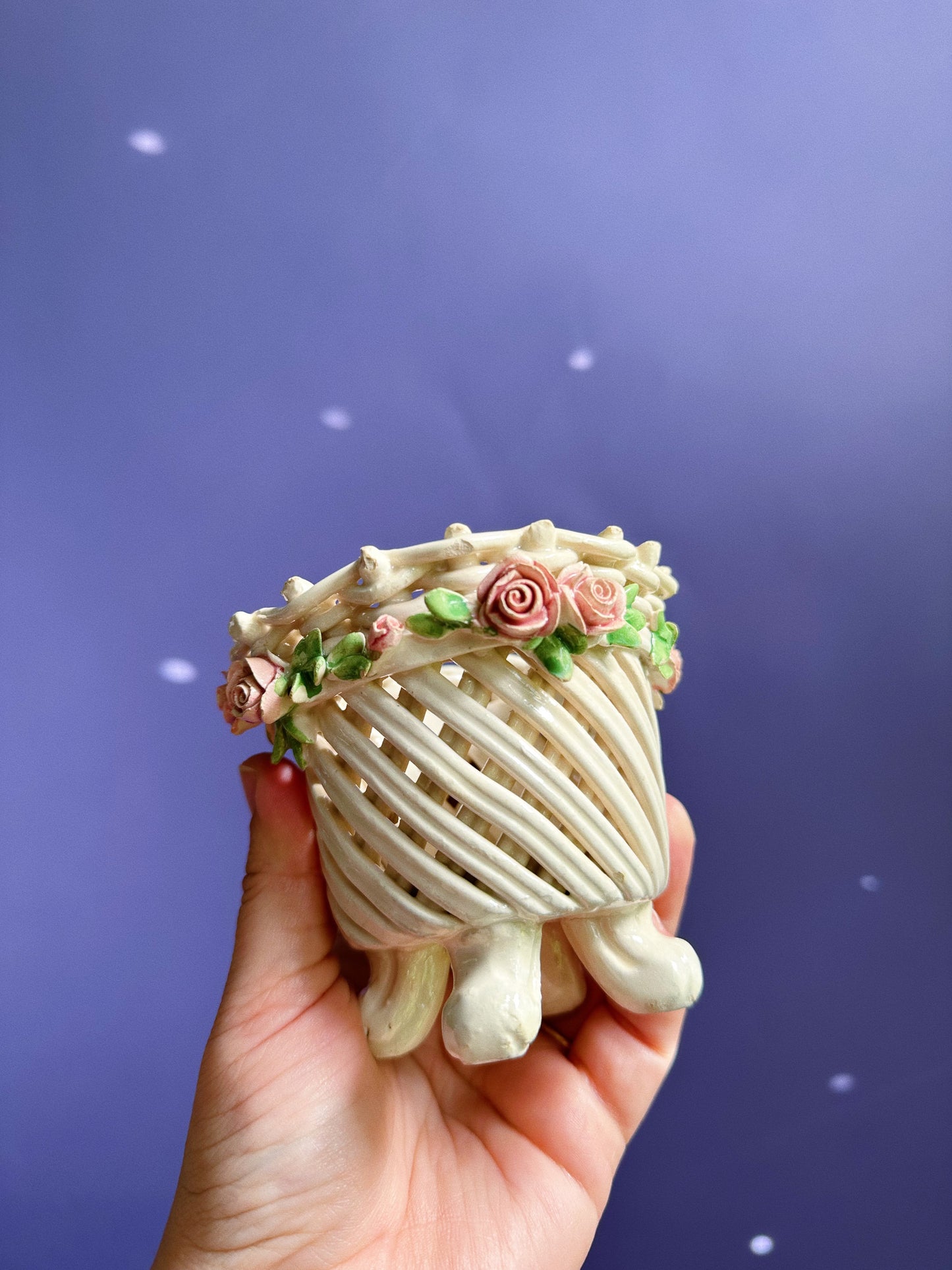 Small Capodimonte Weaved Basket / Flowers Pot Made in Italy