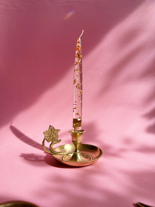 Vintage Brass Flower Finger Loop Candlestick