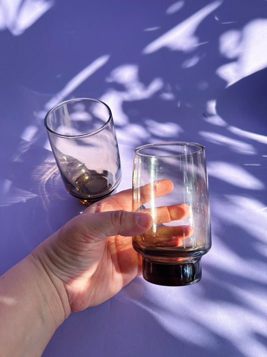 1970s Libbey Glass Tawny Accent Highball Tumblers, Pair Of 2, Vintage