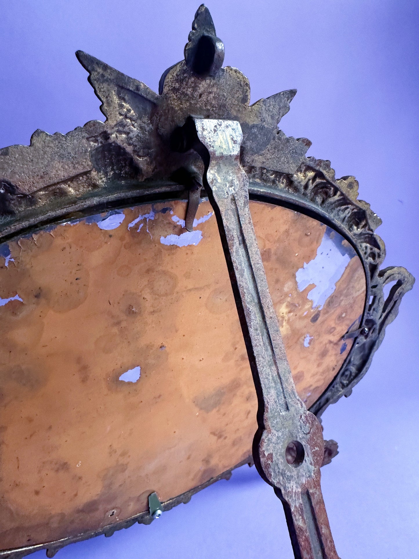 Antique Brass Victorian Ornate Cherubs & Beveled Edge Mirror