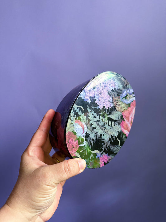 Vintage 80s Floral Plastic Lidded Oval Box