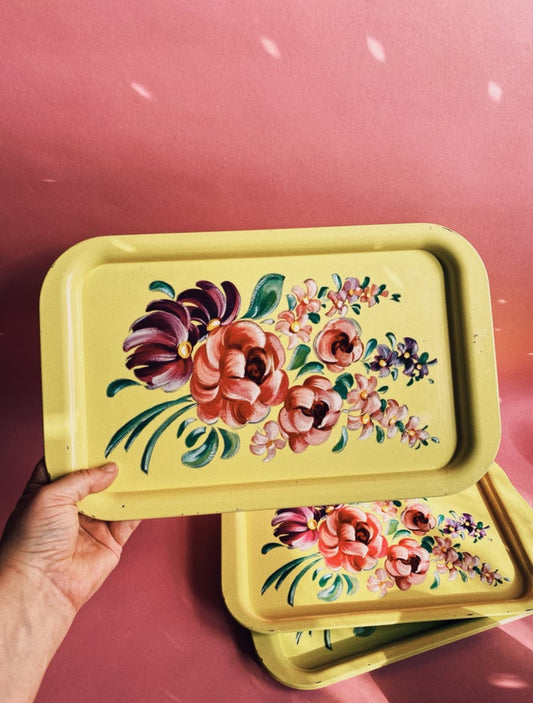 1950’s Yellow Floral Metal Serving Trays