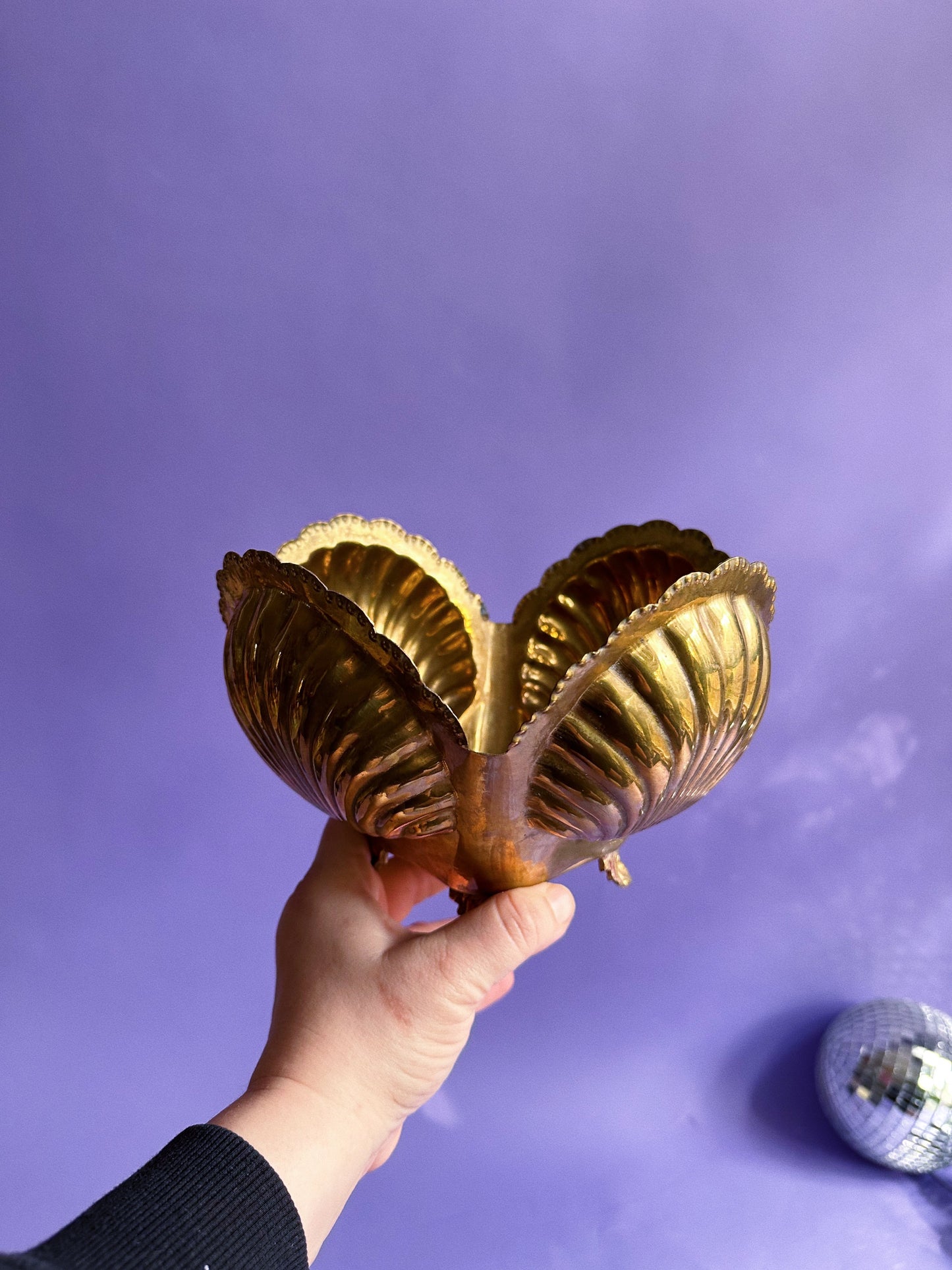 Vtg Hollywood Regency Mid Century Modern Brass Clam Seashell Cache Pot Planter