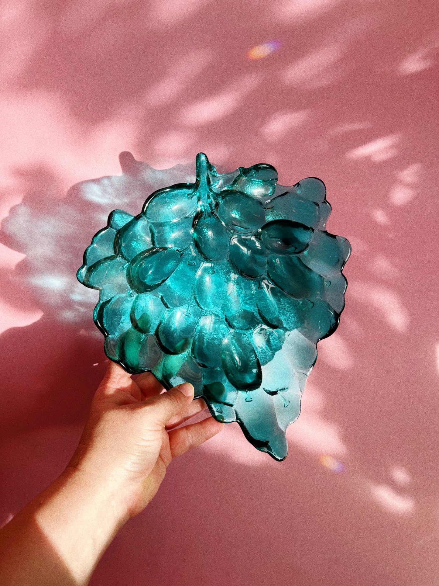 Vintage MCM Teal Glass Grape Platter
