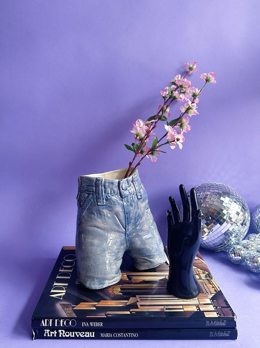 Vintage Ceramic Glazed Blue Jeans Vase 1976