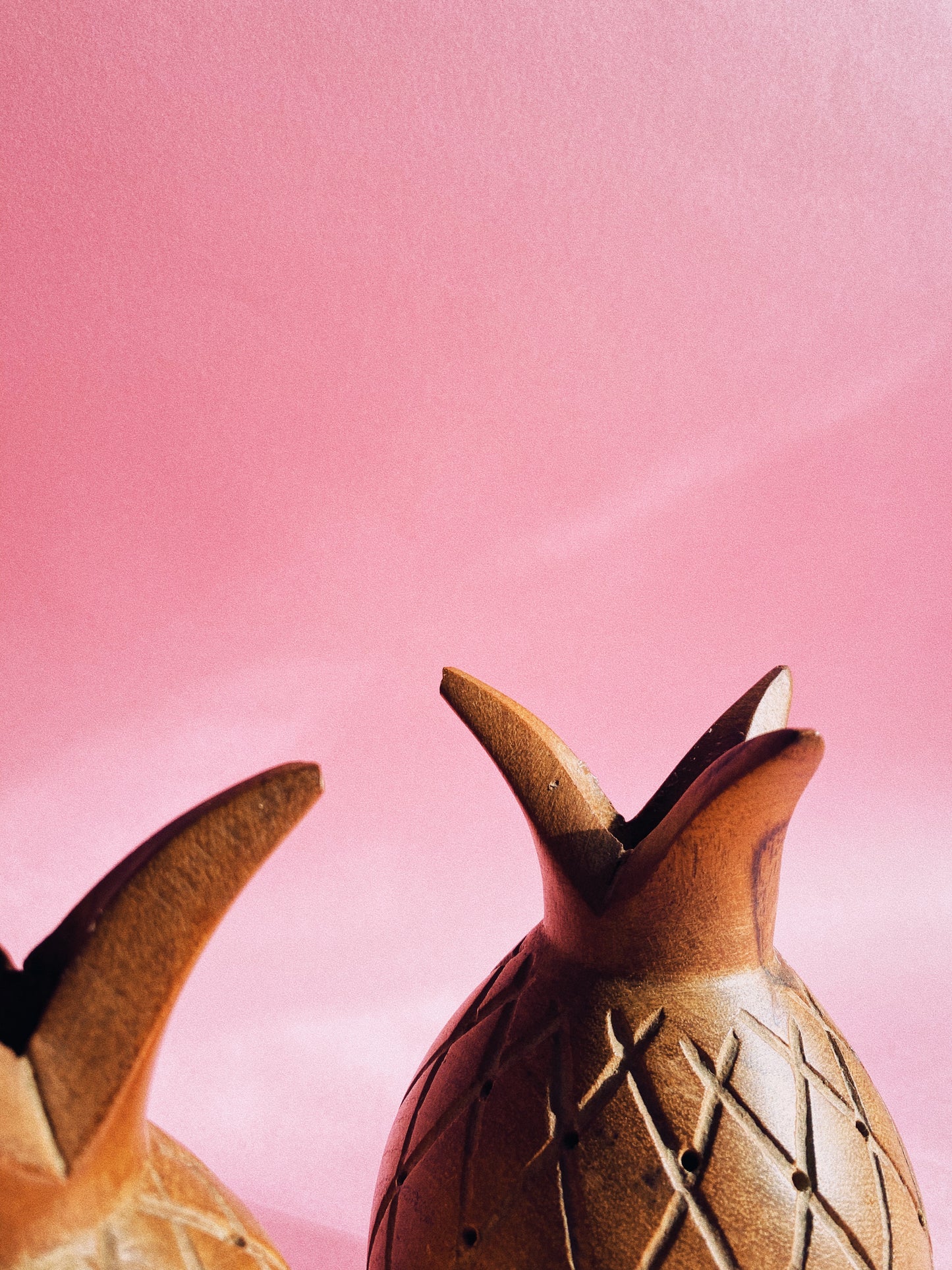 Pair of MCM Solid Handcrafted Pineapple Wood Candle Holders