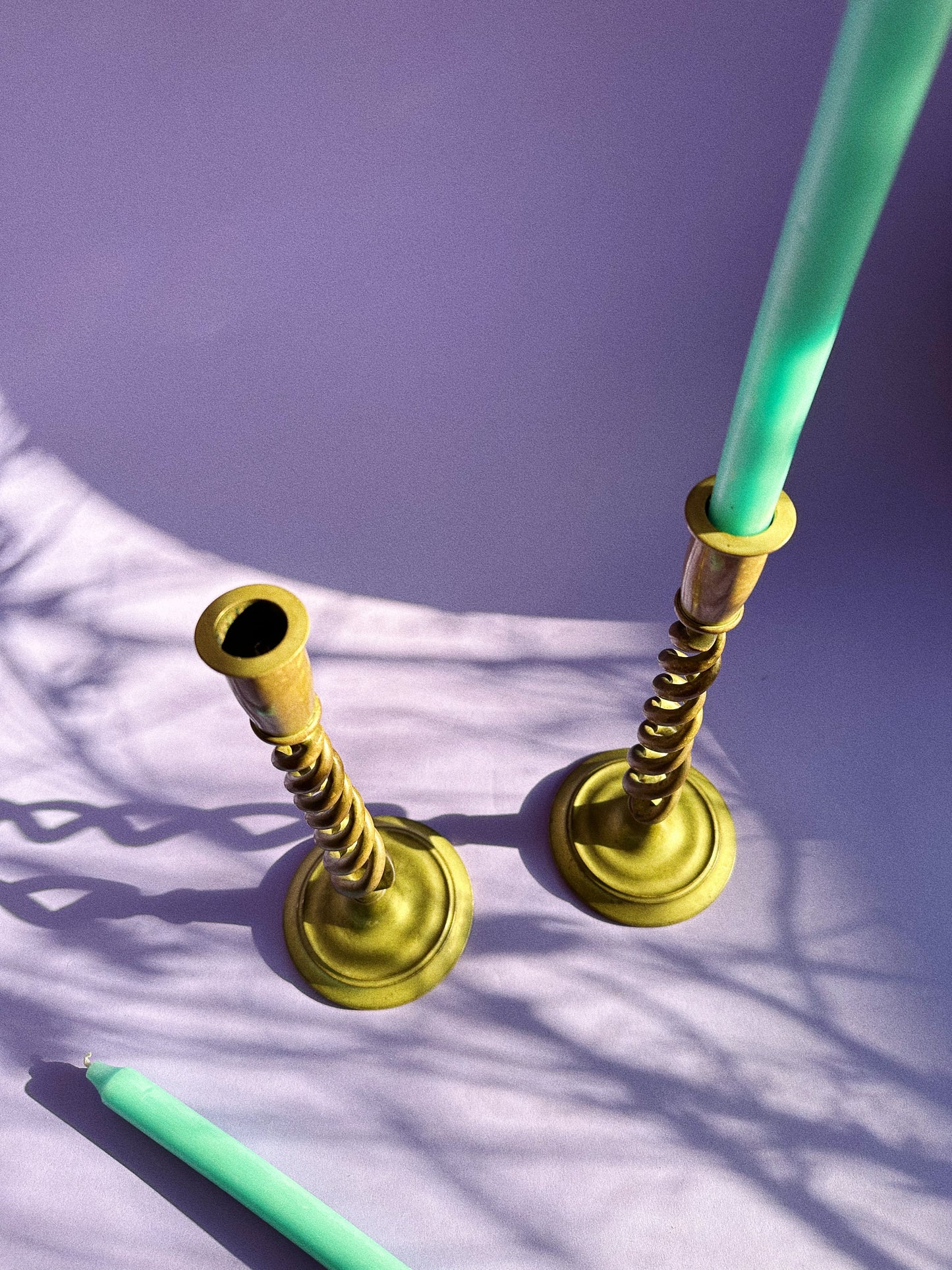 Pair of Vintage Antique Brass Barley Spiral Twist Statement Candlesticks 12.25”