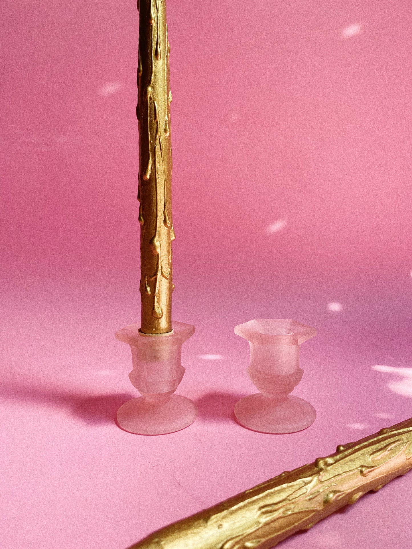 MCM Vintage Wooden Golden Drippy Taper Candles