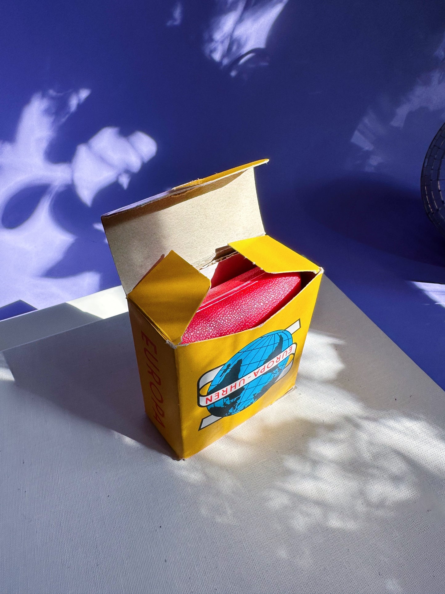 Vintage Travel Alarm Clock Europa, Germany, Brass & Faux Leather Cover