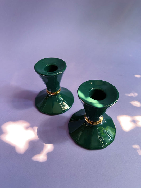 Vintage Ceramic Green Party Lite Candlesticks for Taper Candles