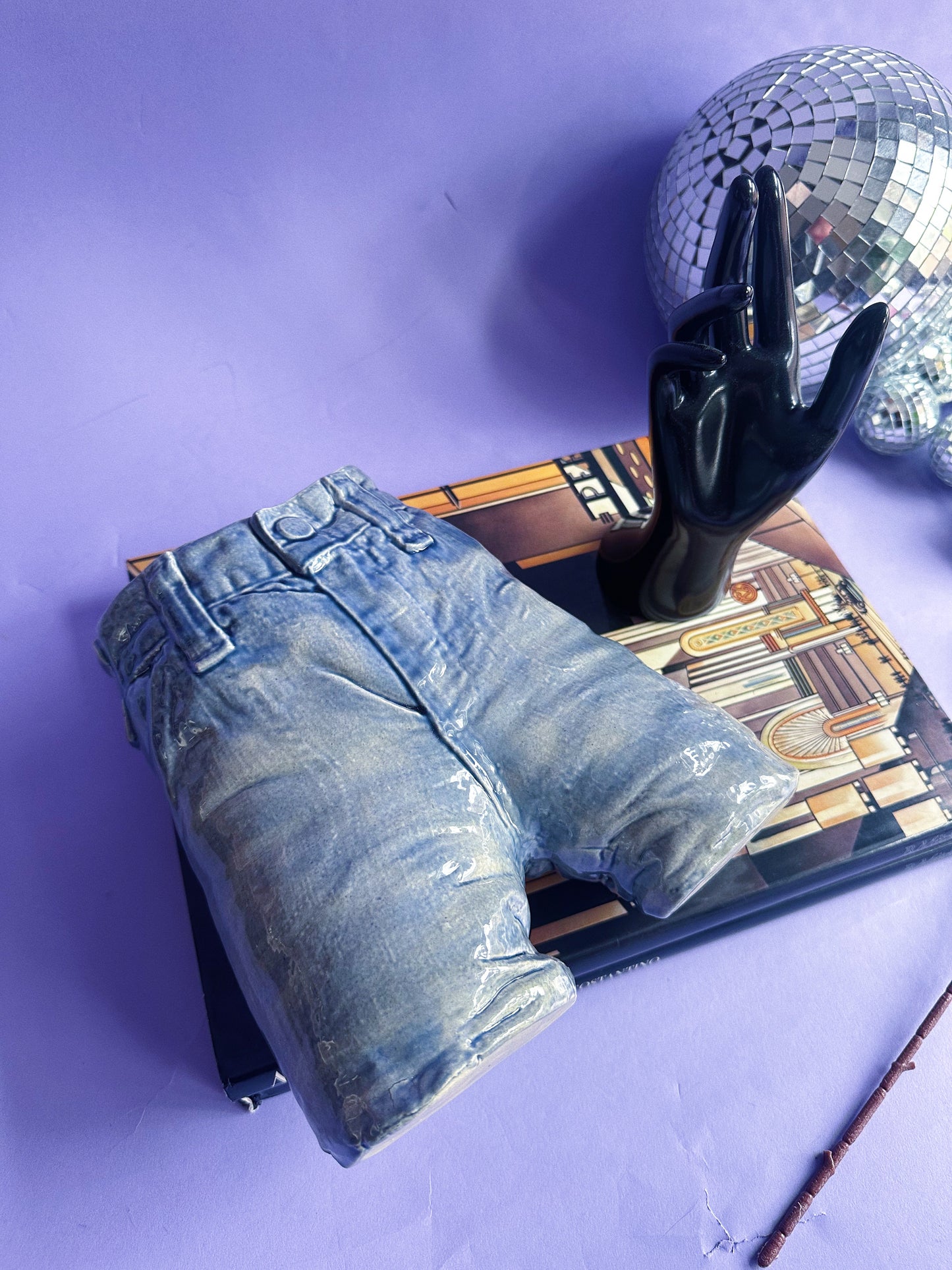 Vintage Ceramic Glazed Blue Jeans Vase 1976