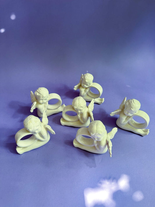 Vintage Ceramic Angel Cherub Napkin Rings Set of 6