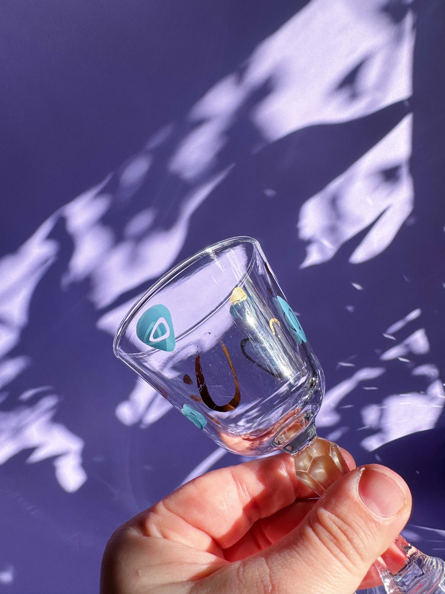 Set of 4 Federal Atomic-Amoeba Cocktail Glasses Wine Cordial MCM Gold Blue