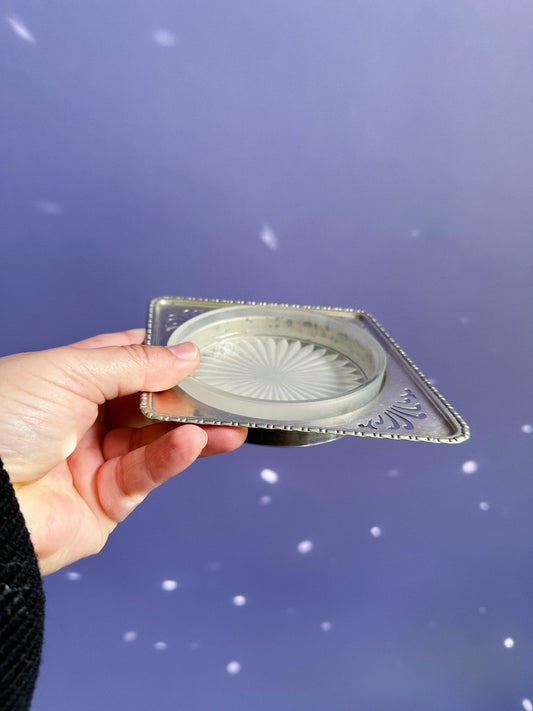Vintage Silver Plated Glass Ashtray / Throw Dish