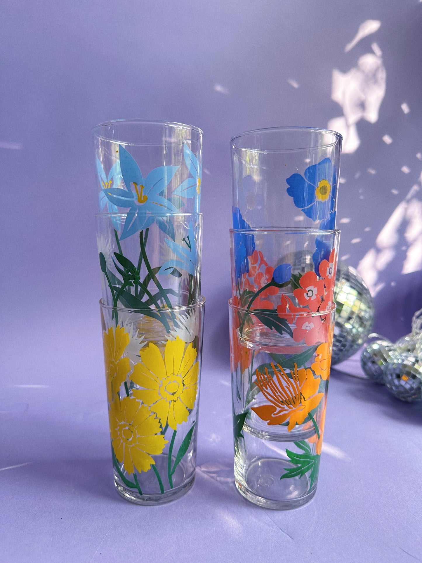 Vintage Set of 6 Libbey Flower Tall Glass Tumblers