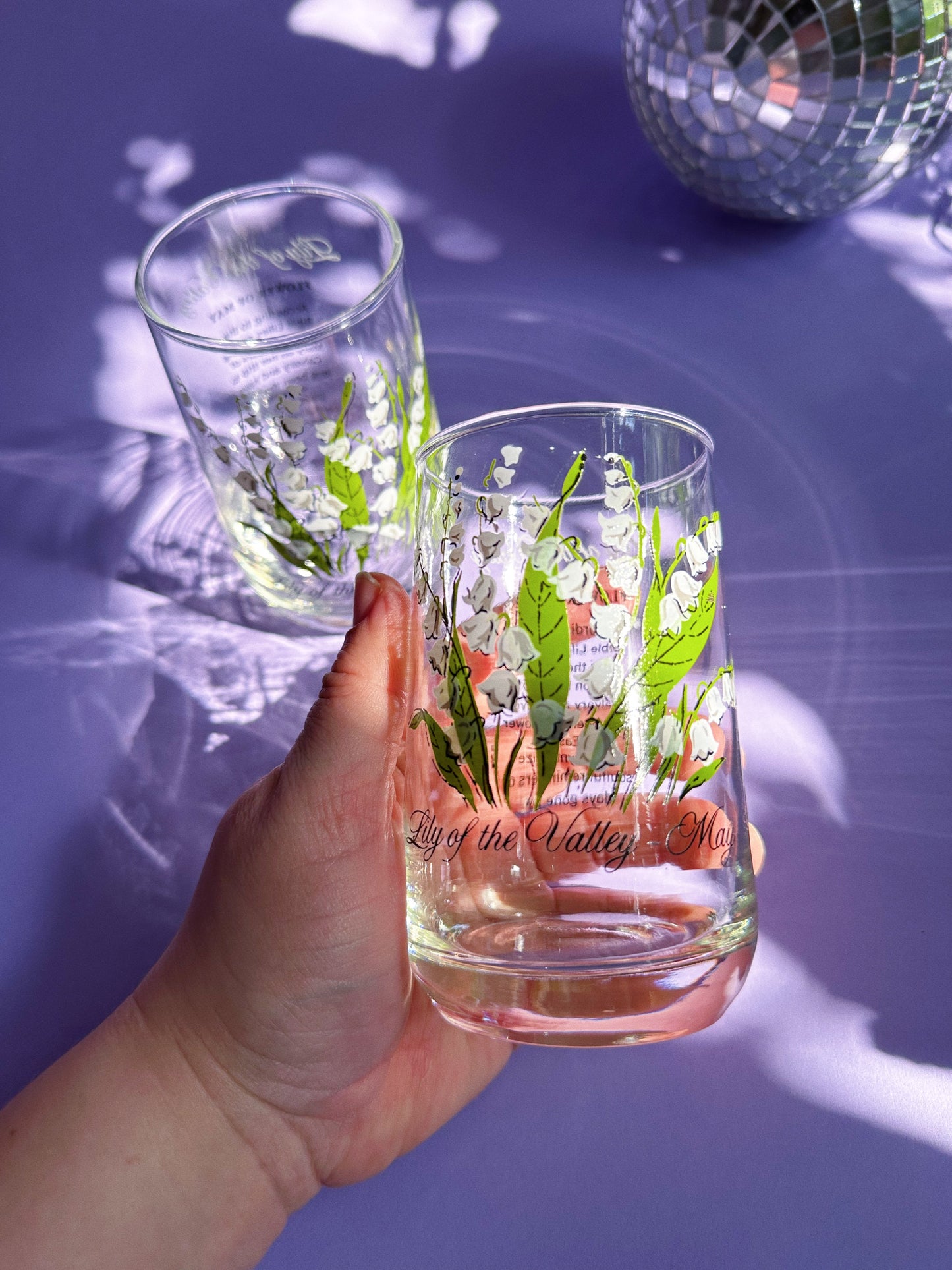 Vintage Floral Brockway Lily of the Valley May Glass Tumblers
