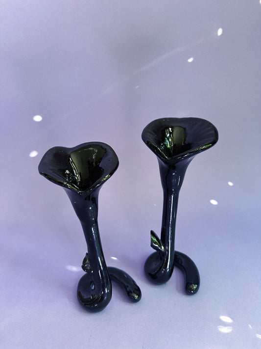 Vintage Ceramic Black Lotus Candlesticks for Taper Candles