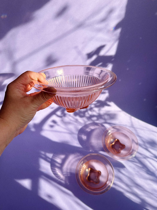1960's Federal Glass Co. Nested Pink Ribbed Bowls