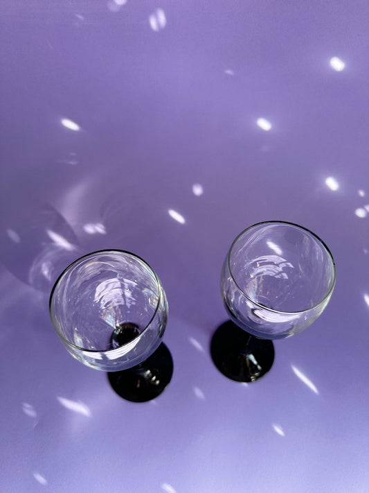 Vintage Black Stem Wine Glasses