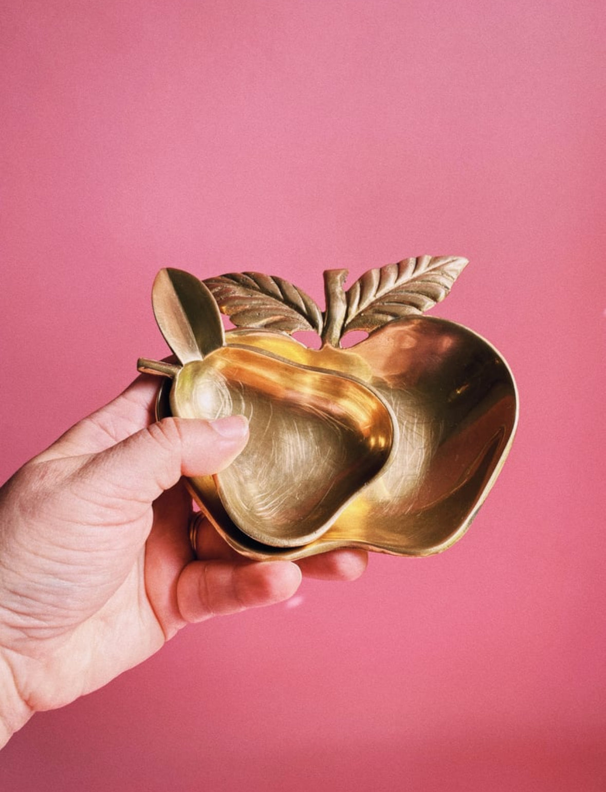 Vintage Heavy Solid Brass Apple & Pear Dishes / Catchalls