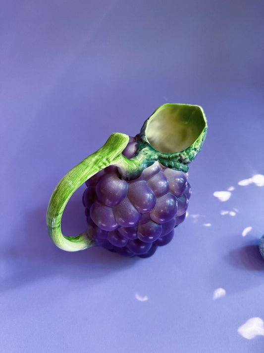 Italian Ceramic Water Pitcher Shaped Like Purple Grapes