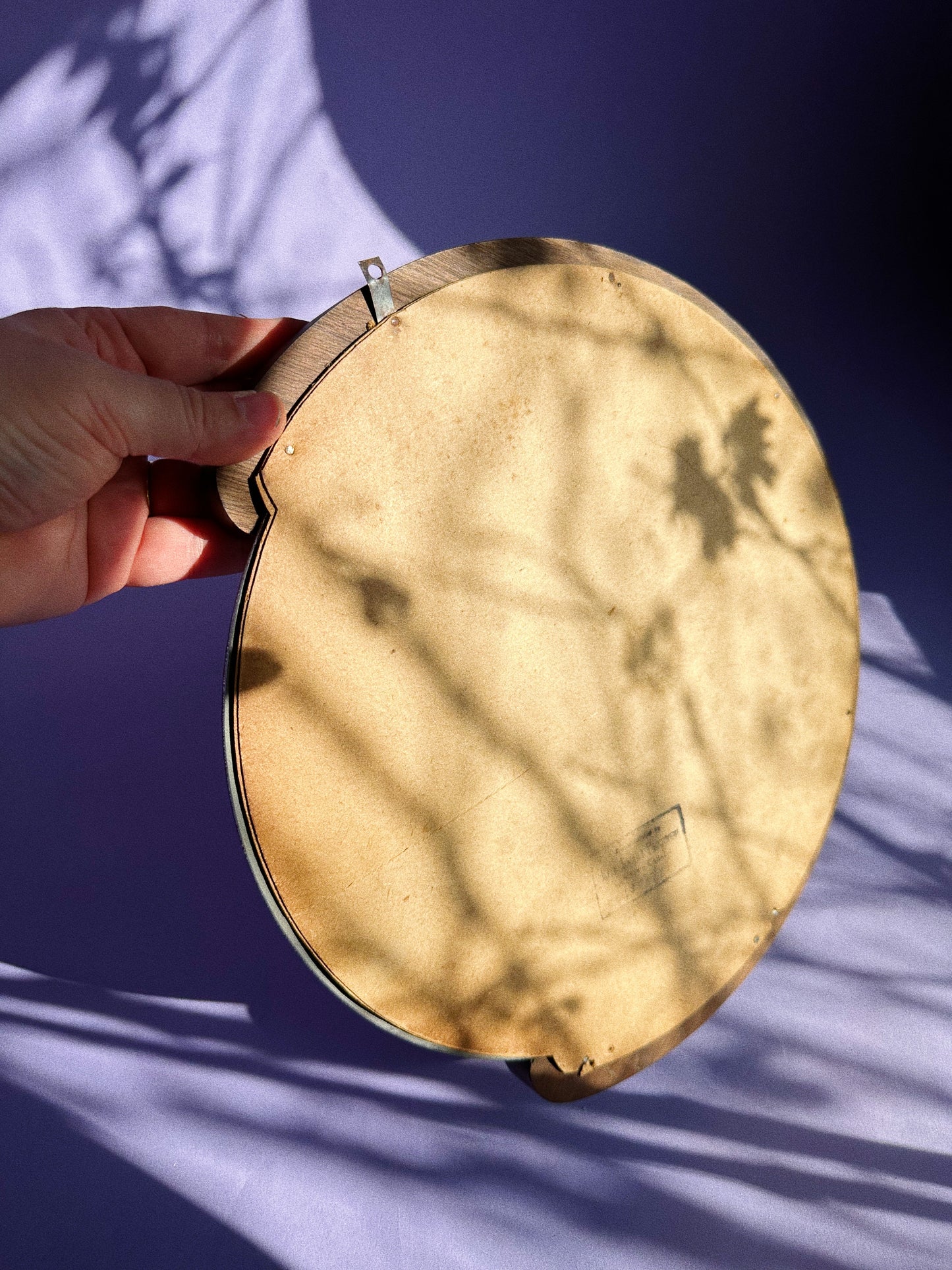 Vintage Handmade Dark Brown Wood Mirror & Shelf