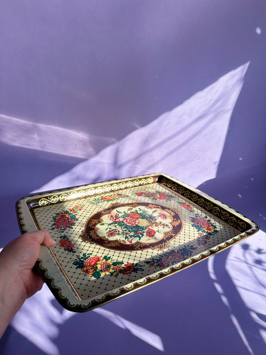Vintage Daher England Metal Floral Tray