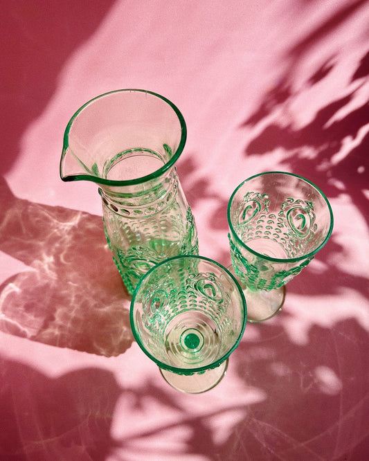 Beautiful Vintage Green Acryllic Pitcher & Glasses