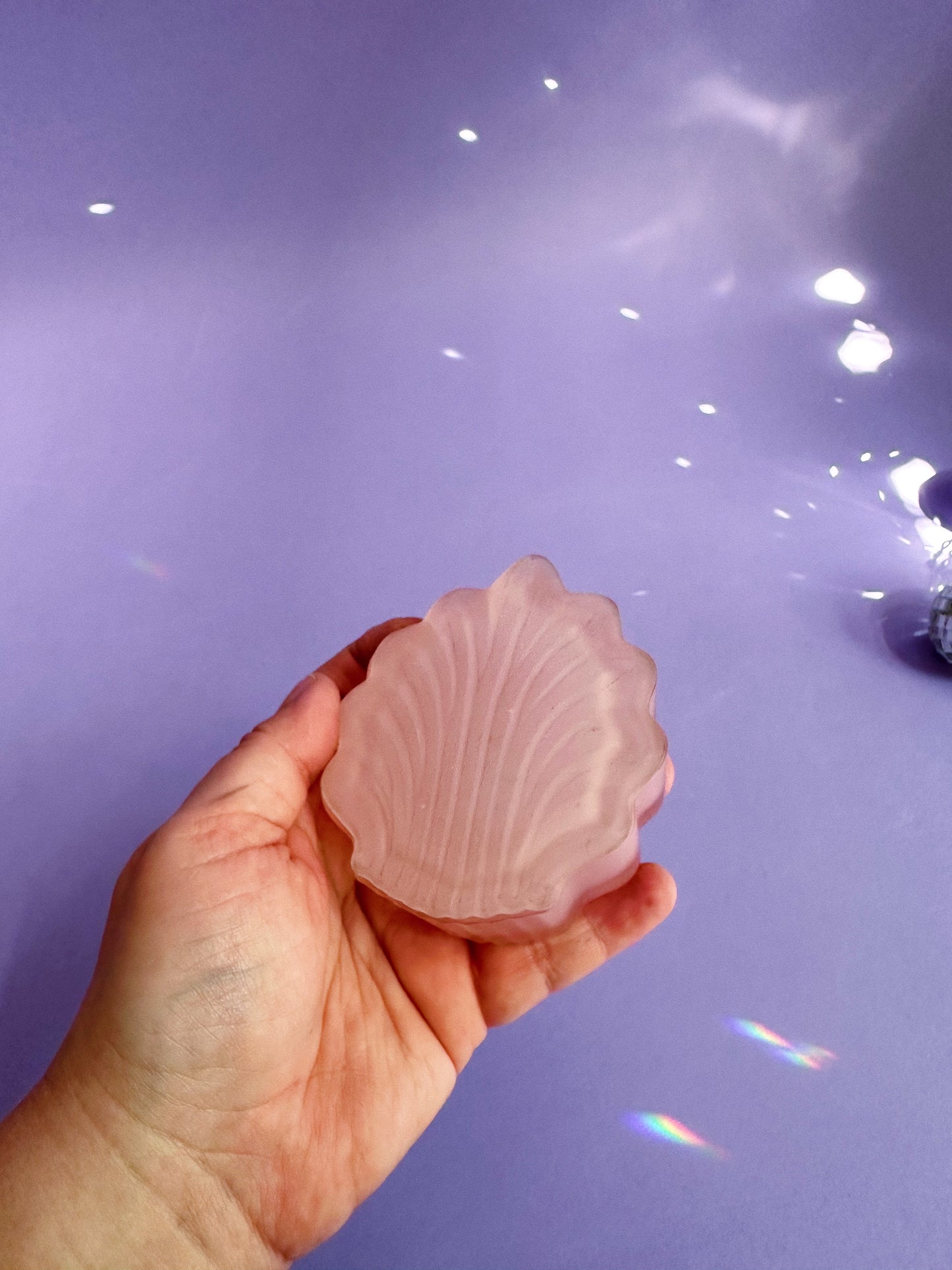 Vintage Frosted Pink Glass Lidded Seashell Trinket Dish