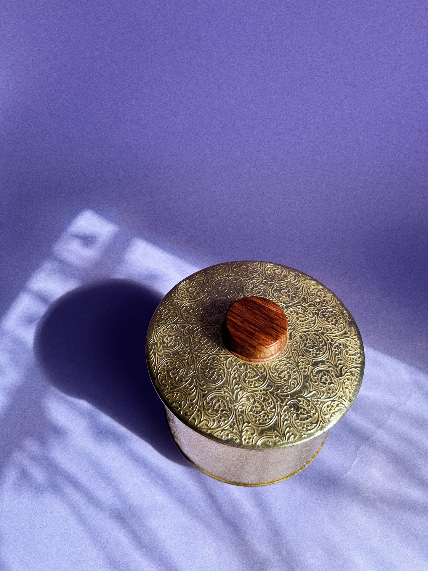 Vintage Gold Round Metal Embossed Container Tapered Legs West Germany