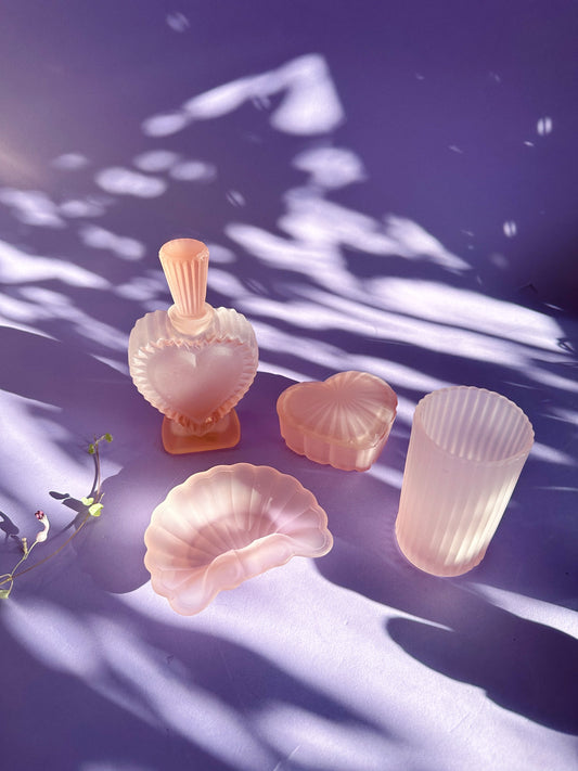 Frosted Pink Glass Vintage Vanity Decor