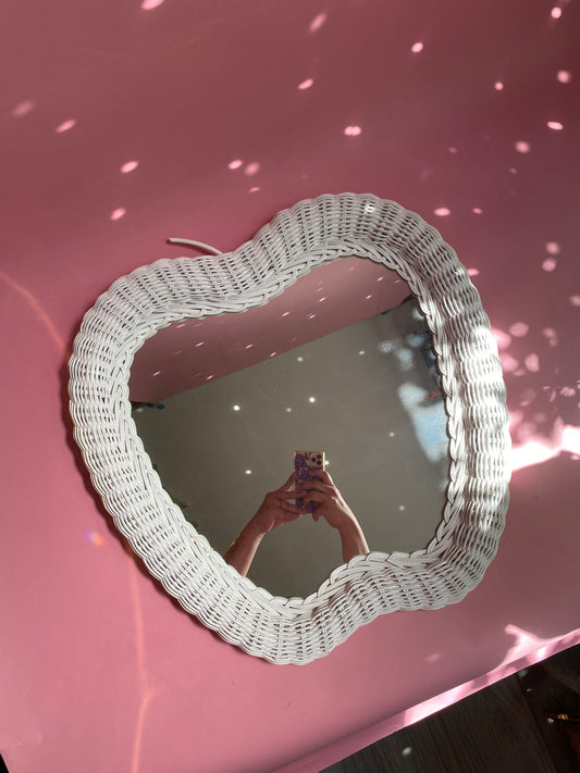 Vintage White Wicker Apple Mirror