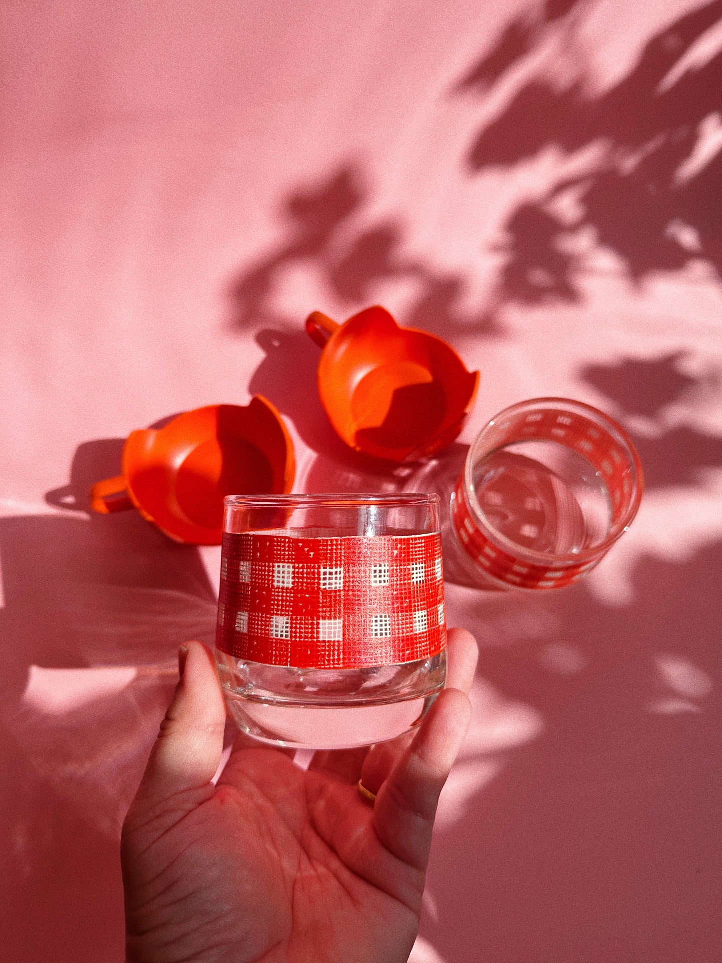 Vintage 1960s / 70s Libbey Gingham Short Glass Tumblers