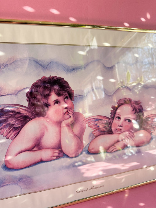 Vintage Cherub Angel Print in Lacquered Brass Frame