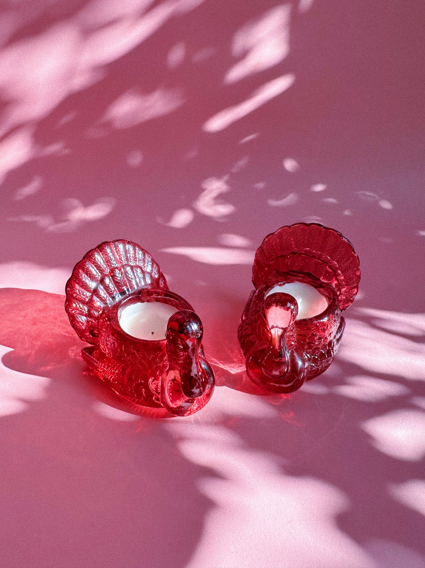 Vintage Red Crystal Turkey Tea Light / Votive Candle Holders