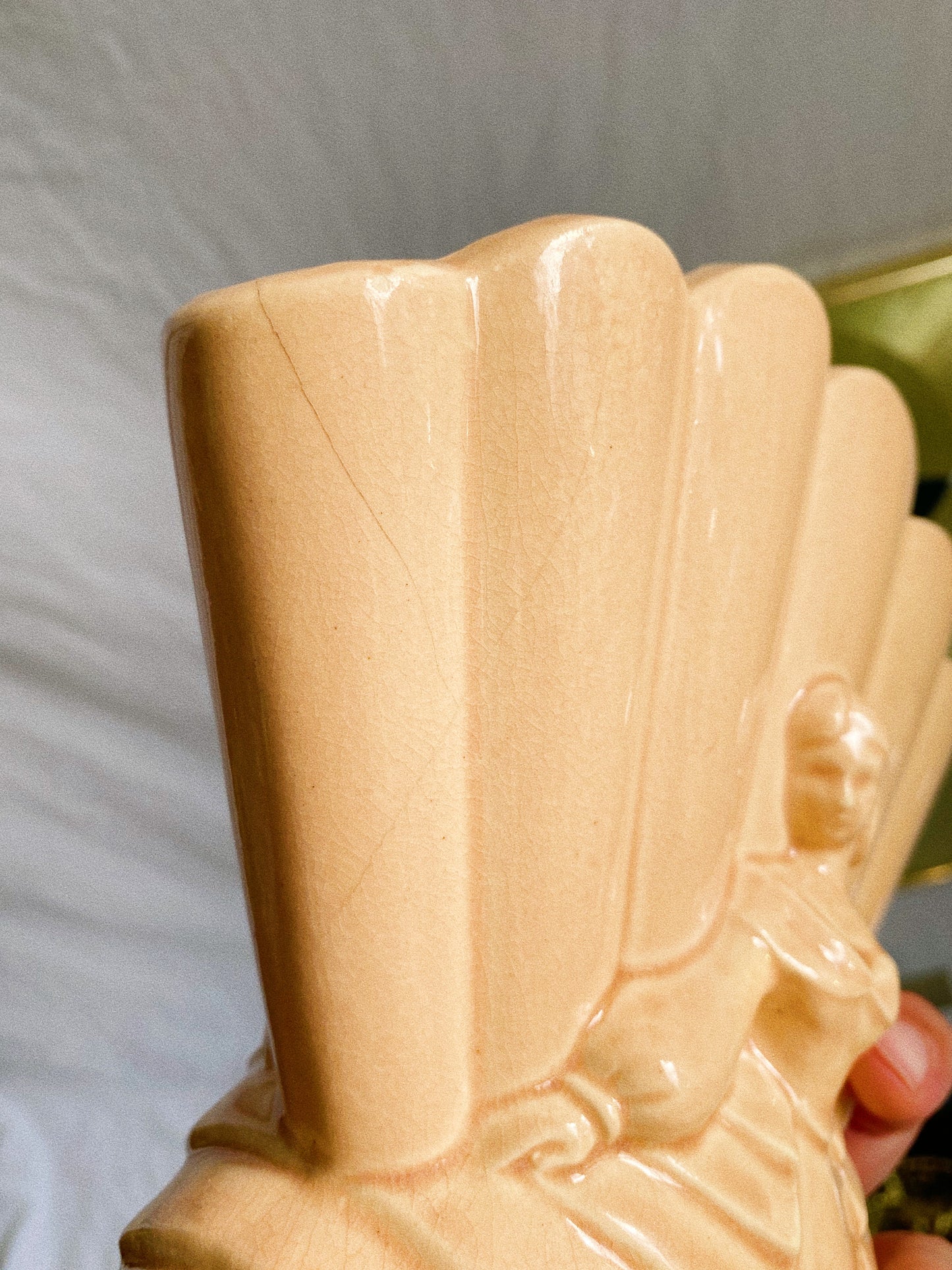 Vintage Peach Ceramic Lady In A Dress Vase