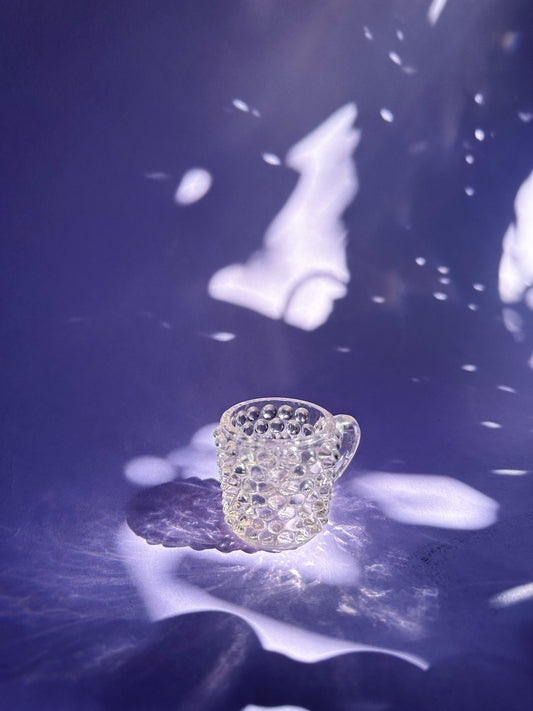 Vintage Mini Glass Hobnail Mug Shot Glass / Match Holder