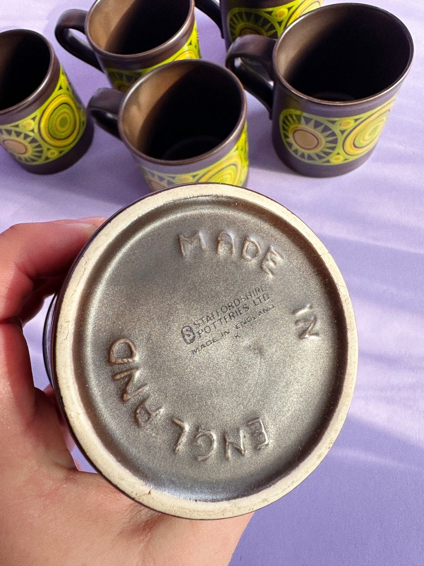 Vintage 1970s Staffordshire England Set of 6 Mugs