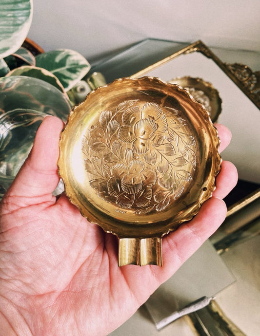 Vintage Stackable Etched Brass Ashtrays