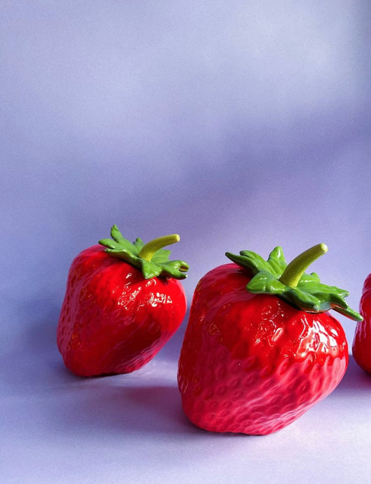 Vintage Set of 4 Ceramic Glazed Strawberry Canisters