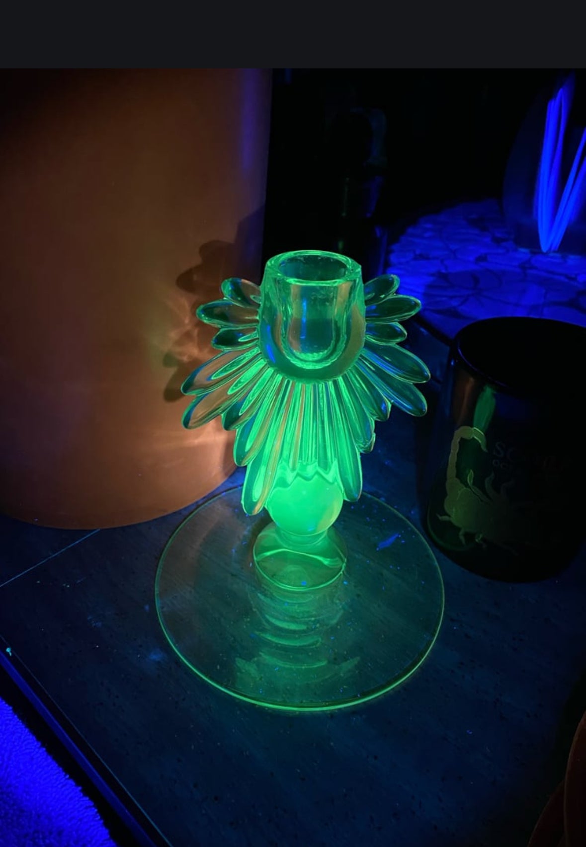 Pair of Manganese Glass Art Deco Starburst Candlesticks