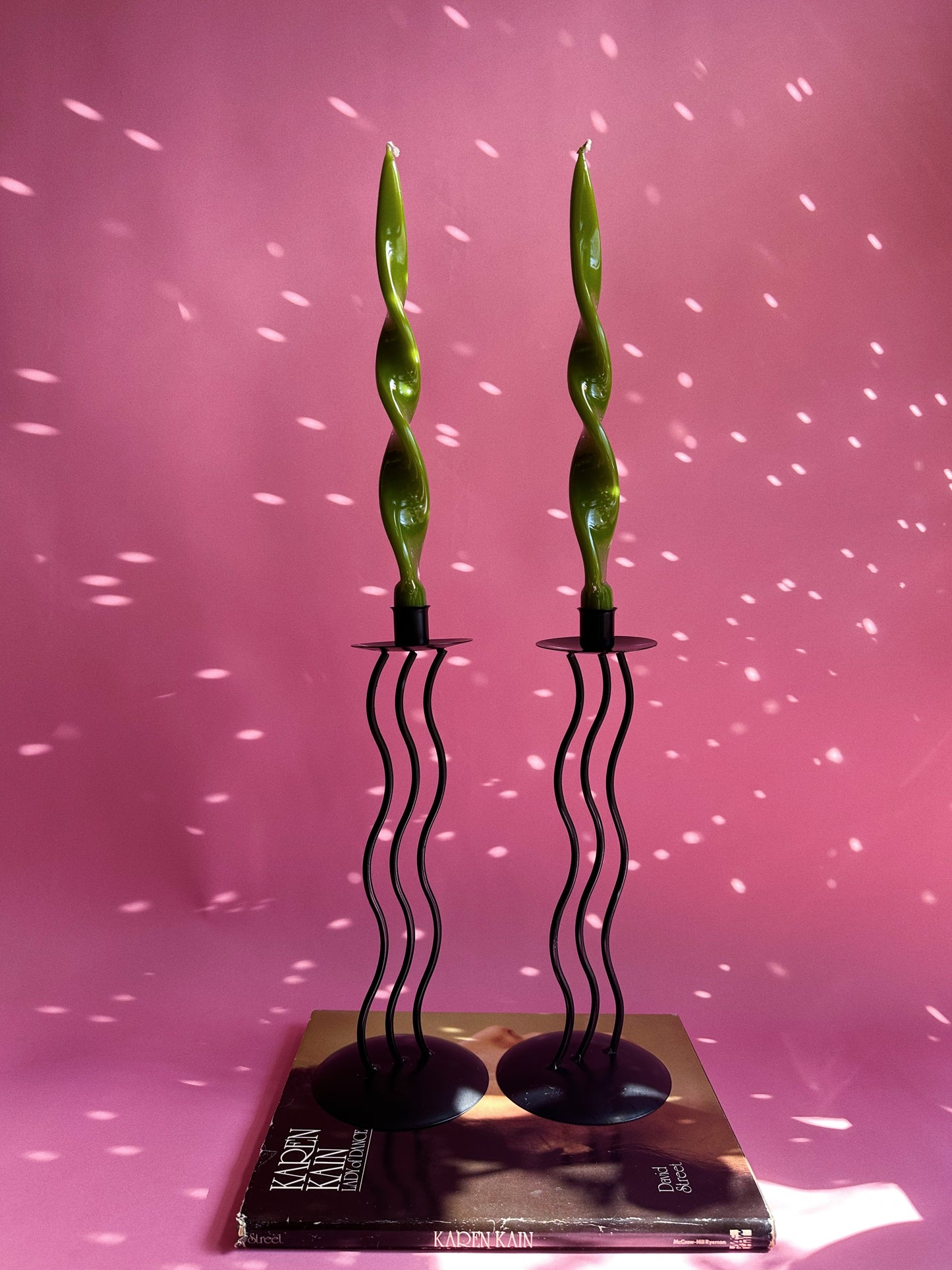 Vintage Post Modern Sculptural Squiggle Wrought Iron 1990s Memphis Candlesticks