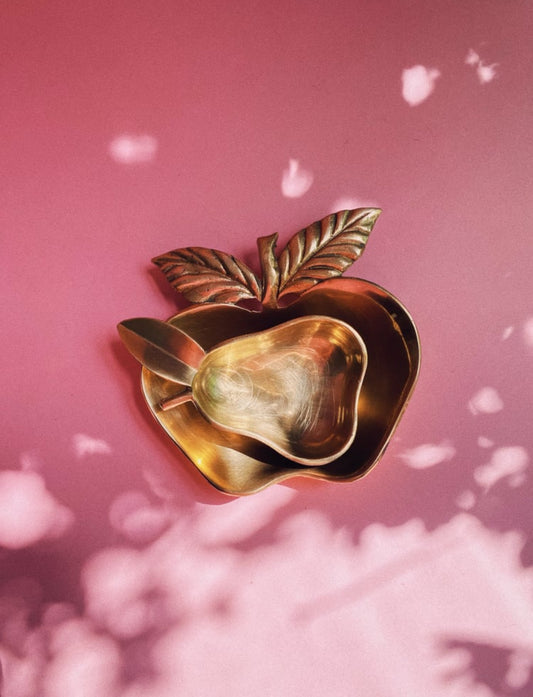 Vintage Heavy Solid Brass Apple & Pear Dishes / Catchalls