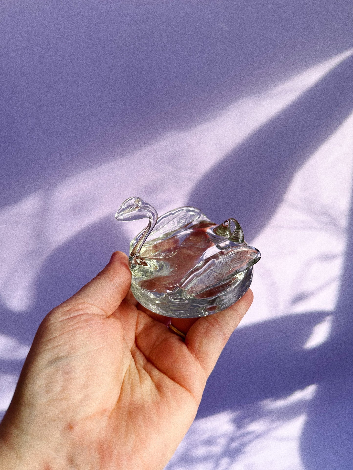 Vintage Heavy Glass Swan Ring Dish