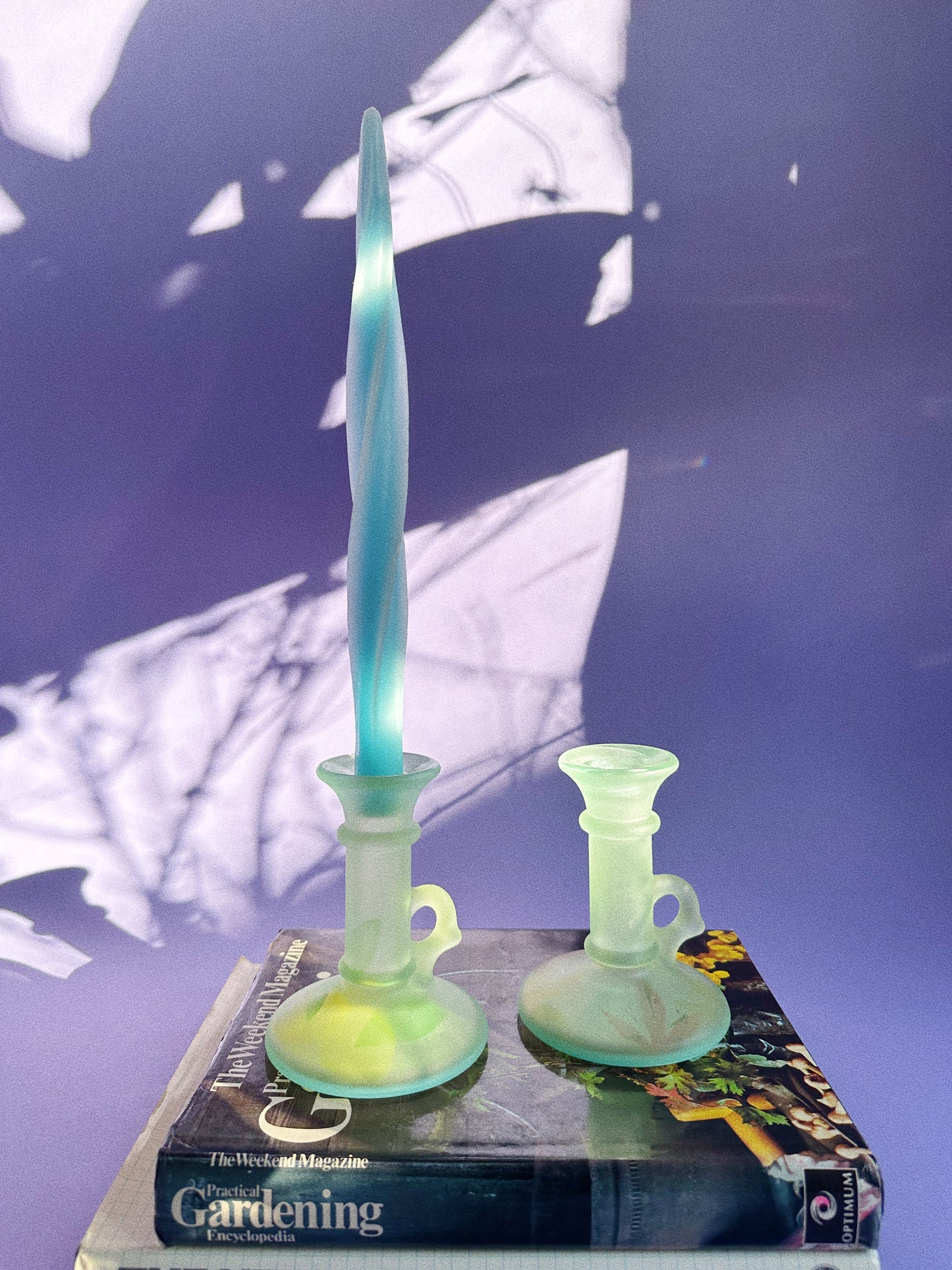 Vintage Italian Green Frosted Glass Candlesticks